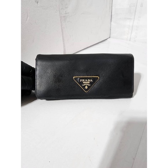 Authentic Prada Saffiano Lux Leather Flap Continental Wallet Black - Picture 13 of 15